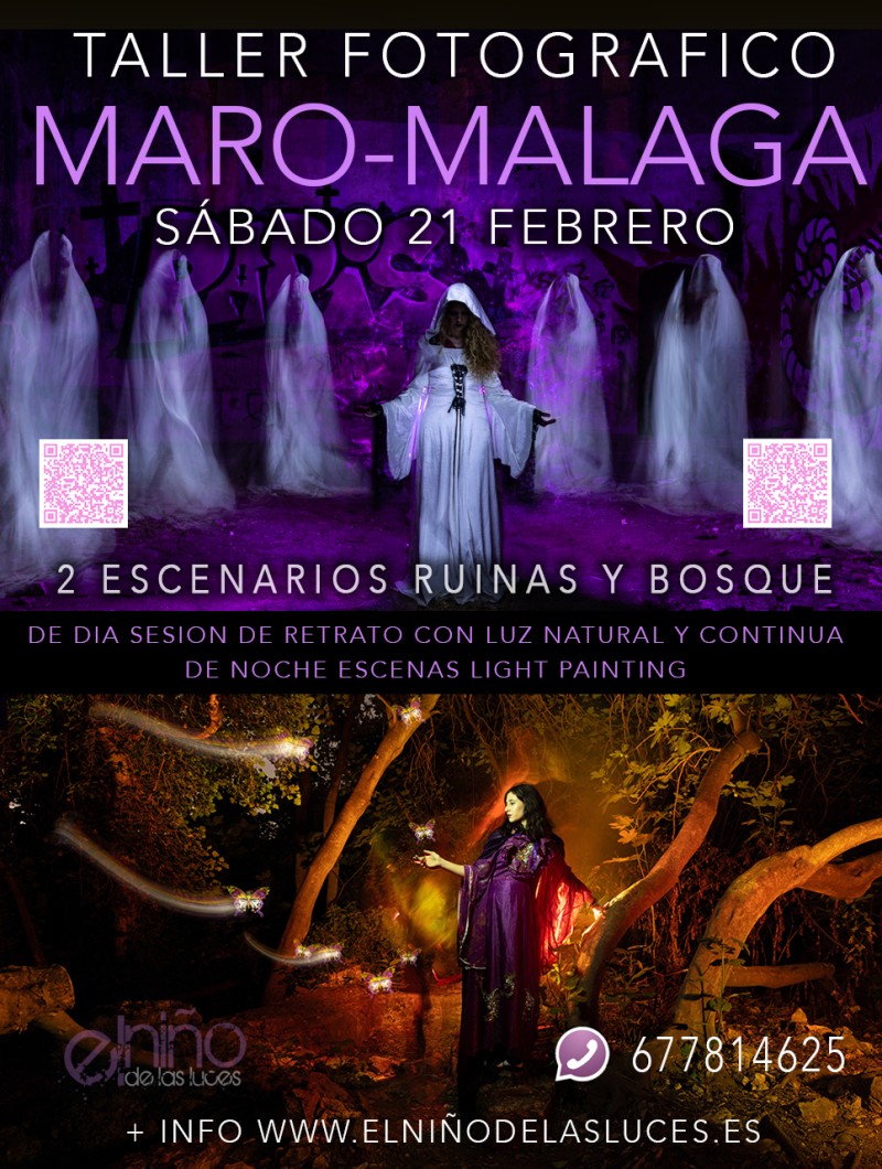 21 de Febrero, Escenas Light Painting con modelo en dos localizaciones, Maro, Málaga.