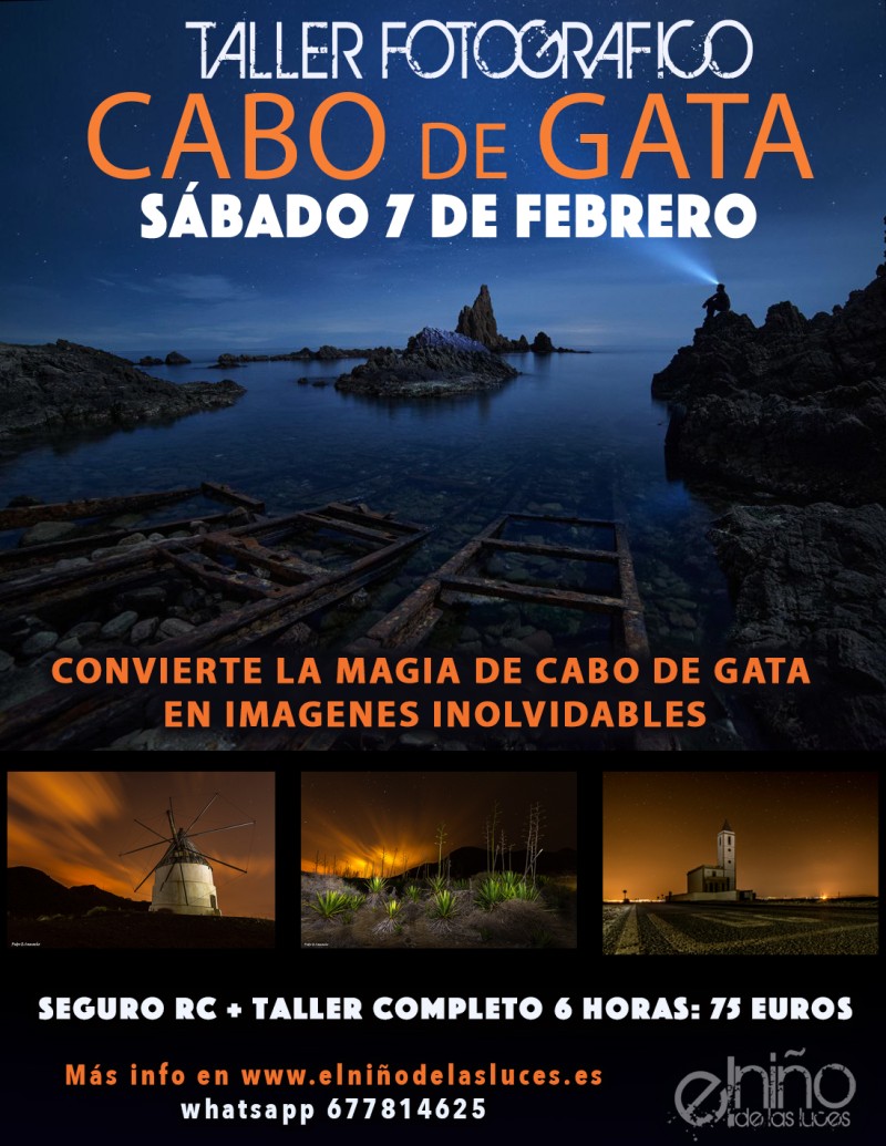 Sábado 7 de Febrero. Fotografía nocturna de paisaje en Cabo de Gata